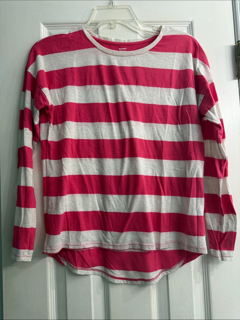 Old Navy kids Hot Pink and White Striped Long Sleeve Tee size XL